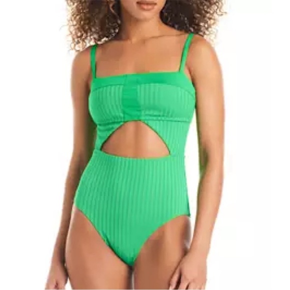 SANCTUARY Green Refresh Rib Splice Banded Mio One-piece Swimsuit - Picture 1 of 6